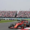 MEXICO CITY, MEXICO - OCTOBER 27: Charles Leclerc of Monaco driving the (16) Scuderia Ferrari SF90 leads Sebastian Vettel of Germany driving the (5) Scuderia Ferrari SF90 at the start during the F1 Grand Prix of Mexico at Autodromo Hermanos Rodriguez on October 27, 2019 in Mexico City, Mexico. (Photo by Charles Coates/Getty Images)