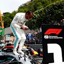 MONTE CARLO, MONACO - MAY 25: Lewis Hamilton, Mercedes AMG F1, celebrates pole postion during the Monaco GP at Monte Carlo on May 25, 2019 in Monte Carlo, Monaco. (Photo by Andy Hone / LAT Images)