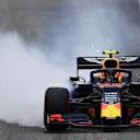SOCHI, RUSSIA - SEPTEMBER 27: Alexander Albon of Thailand driving the (23) Aston Martin Red Bull Racing RB15 locks a wheel under braking during practice for the F1 Grand Prix of Russia at Sochi Autodrom on September 27, 2019 in Sochi, Russia. (Photo by Clive Mason/Getty Images)
