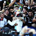 SOCHI, RUSSIA - SEPTEMBER 29: Race winner Lewis Hamilton of Great Britain and Mercedes GP celebrates in parc ferme during the F1 Grand Prix of Russia at Sochi Autodrom on September 29, 2019 in Sochi, Russia. (Photo by Mark Thompson/Getty Images)