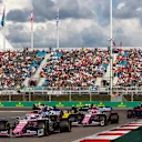 SOCHI, RUSSIA - SEPTEMBER 29: Sergio Perez of Mexico driving the (11) Racing Point RP19 Mercedes leads Lance Stroll of Canada driving the (18) Racing Point RP19 Mercedes on track during the F1 Grand Prix of Russia at Sochi Autodrom on September 29, 2019 in Sochi, Russia. (Photo by Mark Thompson/Getty Images)
