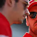 SOCHI, RUSSIA - SEPTEMBER 29: Charles Leclerc of Monaco and Ferrari and Sebastian Vettel of Germany and Ferrari look on, on the drivers parade before the F1 Grand Prix of Russia at Sochi Autodrom on September 29, 2019 in Sochi, Russia. (Photo by Mark Thompson/Getty Images)