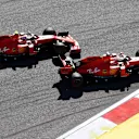 SOCHI, RUSSIA - SEPTEMBER 29: Sebastian Vettel of Germany driving the (5) Scuderia Ferrari SF90 and Charles Leclerc of Monaco driving the (16) Scuderia Ferrari SF90 battle for position at the start during the F1 Grand Prix of Russia at Sochi Autodrom on September 29, 2019 in Sochi, Russia. (Photo by Clive Mason/Getty Images)