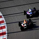 SOCHI, RUSSIA - SEPTEMBER 29: Pierre Gasly of France driving the (10) Scuderia Toro Rosso STR14 Honda and Alexander Albon of Thailand driving the (23) Aston Martin Red Bull Racing RB15 on track during the F1 Grand Prix of Russia at Sochi Autodrom on September 29, 2019 in Sochi, Russia. (Photo by Clive Mason/Getty Images)
