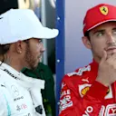 SOCHI, RUSSIA - SEPTEMBER 29: Third placed Charles Leclerc of Monaco and Ferrari and race winner Lewis Hamilton of Great Britain and Mercedes GP talk in parc ferme during the F1 Grand Prix of Russia at Sochi Autodrom on September 29, 2019 in Sochi, Russia. (Photo by Charles Coates/Getty Images)