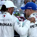 SOCHI, RUSSIA - SEPTEMBER 29: Race winner Lewis Hamilton of Great Britain and Mercedes GP and second placed Valtteri Bottas of Finland and Mercedes GP celebrate in parc ferme during the F1 Grand Prix of Russia at Sochi Autodrom on September 29, 2019 in Sochi, Russia. (Photo by Charles Coates/Getty Images)