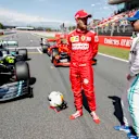CIRCUIT DE BARCELONA-CATALUNYA, SPAIN - MAY 11: Sebastian Vettel, Ferrari and Pole Sitter Valtteri Bottas, Mercedes AMG F1 talk in Parc Ferme during the Spanish GP at Circuit de Barcelona-Catalunya on May 11, 2019 in Circuit de Barcelona-Catalunya, Spain. (Photo by Steven Tee / LAT Images)