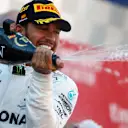 CIRCUIT DE BARCELONA-CATALUNYA, SPAIN - MAY 12: Lewis Hamilton, Mercedes AMG F1, 1st position, sprays Champagne on the podium during the Spanish GP at Circuit de Barcelona-Catalunya on May 12, 2019 in Circuit de Barcelona-Catalunya, Spain. (Photo by Andy Hone / LAT Images)