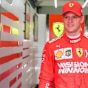 BAHRAIN INTERNATIONAL CIRCUIT, BAHRAIN - APRIL 02: Mick Schumacher, Ferrari, emerges from the Ferrari garage in his overalls for the first time during the Bahrain April testing at Bahrain International Circuit on April 02, 2019 in Bahrain International Circuit, Bahrain. (Photo by Jerry Andre / Sutton Images)