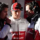 CIRCUIT DE BARCELONA-CATALUNYA, SPAIN - FEBRUARY 18: Xevi Pujolar,Alfa Romeo Racing Head of Track Engineering and Kimi Raikkonen, Alfa Romeo Racing during the Pre-season Test at Circuit de Barcelona-Catalunya on February 18, 2019 in Circuit de Barcelona-Catalunya, Spain. (Photo by Mark Sutton / Sutton Images)