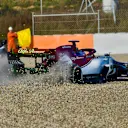 CIRCUIT DE BARCELONA-CATALUNYA, SPAIN - FEBRUARY 18: Kimi Raikkonen, Alfa Romeo Racing C38, spins into the gravel on the opening morning of testing during the Barcelona February testing at Circuit de Barcelona-Catalunya on February 18, 2019 in Circuit de Barcelona-Catalunya, Spain. (Photo by Jerry Andre / Sutton Images)