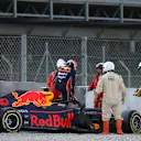 CIRCUIT DE BARCELONA-CATALUNYA, SPAIN - FEBRUARY 19: Pierre Gasly, Red Bull Racing RB15 in the gravel after crashing into the barrier during the Barcelona February testing at Circuit de Barcelona-Catalunya on February 19, 2019 in Circuit de Barcelona-Catalunya, Spain. (Photo by Glenn Dunbar / LAT Images)