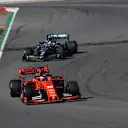 CIRCUIT DE BARCELONA-CATALUNYA, SPAIN - FEBRUARY 28: Charles Leclerc, Ferrari SF90 leads Lewis Hamilton, Mercedes-AMG F1 W10 EQ Power+ during the Barcelona February testing II at Circuit de Barcelona-Catalunya on February 28, 2019 in Circuit de Barcelona-Catalunya, Spain. (Photo by Jerry Andre / Sutton Images)