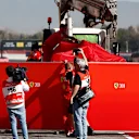 CIRCUIT DE BARCELONA-CATALUNYA, SPAIN - FEBRUARY 27: The car of Sebastian Vettel, Ferrari SF90 is revovered to the garage shielded by screens during the Barcelona February testing II at Circuit de Barcelona-Catalunya on February 27, 2019 in Circuit de Barcelona-Catalunya, Spain. (Photo by Andy Hone / LAT Images)