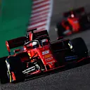 AUSTIN, TEXAS - NOVEMBER 02: Sebastian Vettel of Germany driving the (5) Scuderia Ferrari SF90 leads Charles Leclerc of Monaco driving the (16) Scuderia Ferrari SF90 on track during qualifying for the F1 Grand Prix of USA at Circuit of The Americas on November 02, 2019 in Austin, Texas. (Photo by Dan Istitene/Getty Images)
