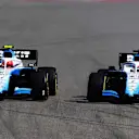 AUSTIN, TEXAS - NOVEMBER 03: George Russell of Great Britain driving the (63) Rokit Williams Racing FW42 Mercedes and Robert Kubica of Poland driving the (88) Rokit Williams Racing FW42 Mercedes battle for position during the F1 Grand Prix of USA at Circuit of The Americas on November 03, 2019 in Austin, Texas. (Photo by Clive Mason/Getty Images)