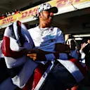 AUSTIN, TEXAS - NOVEMBER 03: 2019 Formula One World Drivers Champion Lewis Hamilton of Great Britain and Mercedes GP celebrates after the F1 Grand Prix of USA at Circuit of The Americas on November 03, 2019 in Austin, Texas. (Photo by Dan Istitene/Getty Images)