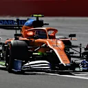 NORTHAMPTON, ENGLAND - AUGUST 07: Lando Norris of Great Britain driving the (4) McLaren F1 Team MCL35 Renault during practice for the F1 70th Anniversary Grand Prix at Silverstone on August 07, 2020 in Northampton, England. (Photo by Clive Mason - Formula 1/Formula 1 via Getty Images)