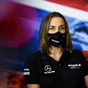 NORTHAMPTON, ENGLAND - AUGUST 07: Williams Deputy Team Principal Claire Williams talks in the Team Principals Press Conference during practice for the F1 70th Anniversary Grand Prix at Silverstone on August 07, 2020 in Northampton, England. (Photo by Rudy Carezzevoli/Getty Images)