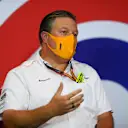 NORTHAMPTON, ENGLAND - AUGUST 07: McLaren Chief Executive Officer Zak Brown talks in the Team Principals Press Conference during practice for the F1 70th Anniversary Grand Prix at Silverstone on August 07, 2020 in Northampton, England. (Photo by Rudy Carezzevoli/Getty Images)