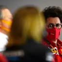 NORTHAMPTON, ENGLAND - AUGUST 07: Scuderia Ferrari Team Principal Mattia Binotto looks on in the Team Principals Press Conference during practice for the F1 70th Anniversary Grand Prix at Silverstone on August 07, 2020 in Northampton, England. (Photo by Rudy Carezzevoli/Getty Images)