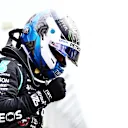 NORTHAMPTON, ENGLAND - AUGUST 08: Pole position qualifier Valtteri Bottas of Finland and Mercedes GP celebrates in parc ferme during qualifying for the F1 70th Anniversary Grand Prix at Silverstone on August 08, 2020 in Northampton, England. (Photo by Dan Istitene - Formula 1/Formula 1 via Getty Images)