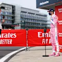 NORTHAMPTON, ENGLAND - AUGUST 08: Third placed qualifier Nico Hulkenberg of Germany and Racing Point is interviewed by Sky Sports presenter and former F1 driver Paul di Resta in parc ferme during qualifying for the F1 70th Anniversary Grand Prix at Silverstone on August 08, 2020 in Northampton, England. (Photo by Andrew Boyers/Pool via Getty Images)