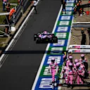 NORTHAMPTON, ENGLAND - AUGUST 09: Nico Hulkenberg of Germany driving the (27) Racing Point RP20 Mercedes makes a pitstop during the F1 70th Anniversary Grand Prix at Silverstone on August 09, 2020 in Northampton, England. (Photo by Ben Stansall/Pool via Getty Images)