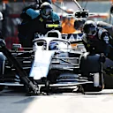 NORTHAMPTON, ENGLAND - AUGUST 09: Nicholas Latifi of Canada driving the (6) Williams Racing FW43 Mercedes makes a pitstop during the F1 70th Anniversary Grand Prix at Silverstone on August 09, 2020 in Northampton, England. (Photo by Peter Fox/Getty Images)