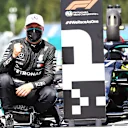 SPIELBERG, AUSTRIA - JULY 04: Pole position qualifier Valtteri Bottas of Finland and Mercedes GP celebrates in parc ferme during qualifying for the Formula One Grand Prix of Austria at Red Bull Ring on July 04, 2020 in Spielberg, Austria. (Photo by Dan Istitene - Formula 1/Formula 1 via Getty Images)