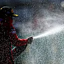 SPIELBERG, AUSTRIA - JULY 05: Second place Charles Leclerc of Monaco and Ferrari celebrates on the podium during the Formula One Grand Prix of Austria at Red Bull Ring on July 05, 2020 in Spielberg, Austria. (Photo by Mario Renzi - Formula 1/Formula 1 via Getty Images)