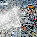 SPIELBERG, AUSTRIA - JULY 05:  Race winner Valtteri Bottas of Finland and Mercedes GP celebrates on the podium during the Formula One Grand Prix of Austria at Red Bull Ring on July 05, 2020 in Spielberg, Austria. (Photo by Clive Mason - Formula 1/Formula 1 via Getty Images)
