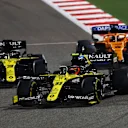 BAHRAIN, BAHRAIN - NOVEMBER 29: Esteban Ocon of France driving the (31) Renault Sport Formula One Team RS20 leads Daniel Ricciardo of Australia driving the (3) Renault Sport Formula One Team RS20 and Carlos Sainz of Spain driving the (55) McLaren F1 Team MCL35 Renault during the F1 Grand Prix of Bahrain at Bahrain International Circuit on November 29, 2020 in Bahrain, Bahrain. (Photo by Dan Istitene - Formula 1/Formula 1 via Getty Images)
