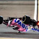 BAHRAIN, BAHRAIN - NOVEMBER 29: Lance Stroll of Canada driving the (18) Racing Point RP20 Mercedes is launched upside down following a crash during the F1 Grand Prix of Bahrain at Bahrain International Circuit on November 29, 2020 in Bahrain, Bahrain. (Photo by Clive Mason - Formula 1/Formula 1 via Getty Images)