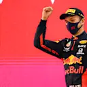 BAHRAIN, BAHRAIN - NOVEMBER 29: Third placed Alexander Albon of Thailand and Red Bull Racing celebrates on the podium during the F1 Grand Prix of Bahrain at Bahrain International Circuit on November 29, 2020 in Bahrain, Bahrain. (Photo by Clive Mason - Formula 1/Formula 1 via Getty Images)