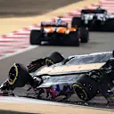 BAHRAIN, BAHRAIN - NOVEMBER 29: Lance Stroll of Canada driving the (18) Racing Point RP20 Mercedes is launched upside down following a crash during the F1 Grand Prix of Bahrain at Bahrain International Circuit on November 29, 2020 in Bahrain, Bahrain. (Photo by Clive Mason - Formula 1/Formula 1 via Getty Images)