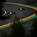 SPA, BELGIUM - AUGUST 29: Romain Grosjean of France driving the (8) Haas F1 Team VF-20 Ferrari leads Kevin Magnussen of Denmark driving the (20) Haas F1 Team VF-20 Ferrari during final practice for the F1 Grand Prix of Belgium at Circuit de Spa-Francorchamps on August 29, 2020 in Spa, Belgium. (Photo by John Thuys/Pool via Getty Images)