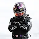 SPA, BELGIUM - AUGUST 29: Pole position qualifier Lewis Hamilton of Great Britain and Mercedes GP celebrates in parc ferme  during qualifying for the F1 Grand Prix of Belgium at Circuit de Spa-Francorchamps on August 29, 2020 in Spa, Belgium. (Photo by Francois Lenoir/Pool via Getty Images)