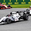 SPA, BELGIUM - AUGUST 30: Daniil Kvyat of Russia driving the (26) Scuderia AlphaTauri AT01 Honda leads Kimi Raikkonen of Finland driving the (7) Alfa Romeo Racing C39 Ferrari during the F1 Grand Prix of Belgium at Circuit de Spa-Francorchamps on August 30, 2020 in Spa, Belgium. (Photo by Clive Mason - Formula 1/Formula 1 via Getty Images)
