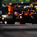 SPA, BELGIUM - AUGUST 30: Lando Norris of Great Britain driving the (4) McLaren F1 Team MCL35 Renault makes a pitstop for new tyres during the F1 Grand Prix of Belgium at Circuit de Spa-Francorchamps on August 30, 2020 in Spa, Belgium. (Photo by Mario Renzi - Formula 1/Formula 1 via Getty Images)