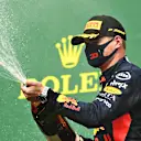 SPA, BELGIUM - AUGUST 30: Third placed Max Verstappen of Netherlands and Red Bull Racing celebrates on the podium during the F1 Grand Prix of Belgium at Circuit de Spa-Francorchamps on August 30, 2020 in Spa, Belgium. (Photo by Clive Mason - Formula 1/Formula 1 via Getty Images)