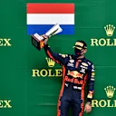 SPA, BELGIUM - AUGUST 30: Third placed Max Verstappen of Netherlands and Red Bull Racing celebrates on the podium during the F1 Grand Prix of Belgium at Circuit de Spa-Francorchamps on August 30, 2020 in Spa, Belgium. (Photo by John Thuys/Pool via Getty Images)