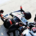 IMOLA, ITALY - OCTOBER 31: Kevin Magnussen of Denmark driving the (20) Haas F1 Team VF-20 Ferrari stops in the Pitlane during qualifying ahead of the F1 Grand Prix of Emilia Romagna at Autodromo Enzo e Dino Ferrari on October 31, 2020 in Imola, Italy. (Photo by Jennifer Lorenzini - Pool/Getty Images)
