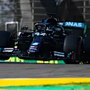 IMOLA, ITALY - OCTOBER 31: Lewis Hamilton of Great Britain driving the (44) Mercedes AMG Petronas F1 Team Mercedes W11 runs wide and lifts a wheel off the track during qualifying ahead of the F1 Grand Prix of Emilia Romagna at Autodromo Enzo e Dino Ferrari on October 31, 2020 in Imola, Italy. (Photo by Rudy Carezzevoli/Getty Images)