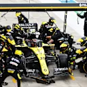 IMOLA, ITALY - NOVEMBER 01: Esteban Ocon of France driving the (31) Renault Sport Formula One Team RS20 makes a pitstop during the F1 Grand Prix of Emilia Romagna at Autodromo Enzo e Dino Ferrari on November 01, 2020 in Imola, Italy. (Photo by Peter Fox/Getty Images)