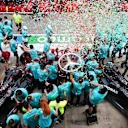 IMOLA, ITALY - NOVEMBER 01: The Mercedes GP team celebrate after winning a 7th consecutive F1 Constructors Championshop during the F1 Grand Prix of Emilia Romagna at Autodromo Enzo e Dino Ferrari on November 01, 2020 in Imola, Italy. (Photo by Peter Fox/Getty Images)