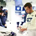 NUERBURG, GERMANY - OCTOBER 09: Daniil Kvyat of Russia and Scuderia AlphaTauri prepares to drive in the garage during practice ahead of the F1 Eifel Grand Prix at Nuerburgring on October 09, 2020 in Nuerburg, Germany. (Photo by Peter Fox/Getty Images)