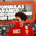 NUERBURG, GERMANY - OCTOBER 09: Scuderia Ferrari Team Principal Mattia Binotto talks in the Team Principals Press Conference during practice ahead of the F1 Eifel Grand Prix at Nuerburgring on October 09, 2020 in Nuerburg, Germany. (Photo by Joe Portlock/Getty Images)