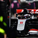 NUERBURG, GERMANY - OCTOBER 10: Romain Grosjean of France driving the (8) Haas F1 Team VF-20 Ferrari stops in the Pitlane during qualifying ahead of the F1 Eifel Grand Prix at Nuerburgring on October 10, 2020 in Nuerburg, Germany. (Photo by Mario Renzi - Formula 1/Formula 1 via Getty Images)