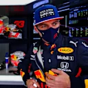 NUERBURG, GERMANY - OCTOBER 10: Max Verstappen of Netherlands and Red Bull Racing prepares to drive in the garage during qualifying ahead of the F1 Eifel Grand Prix at Nuerburgring on October 10, 2020 in Nuerburg, Germany. (Photo by Mark Thompson/Getty Images)